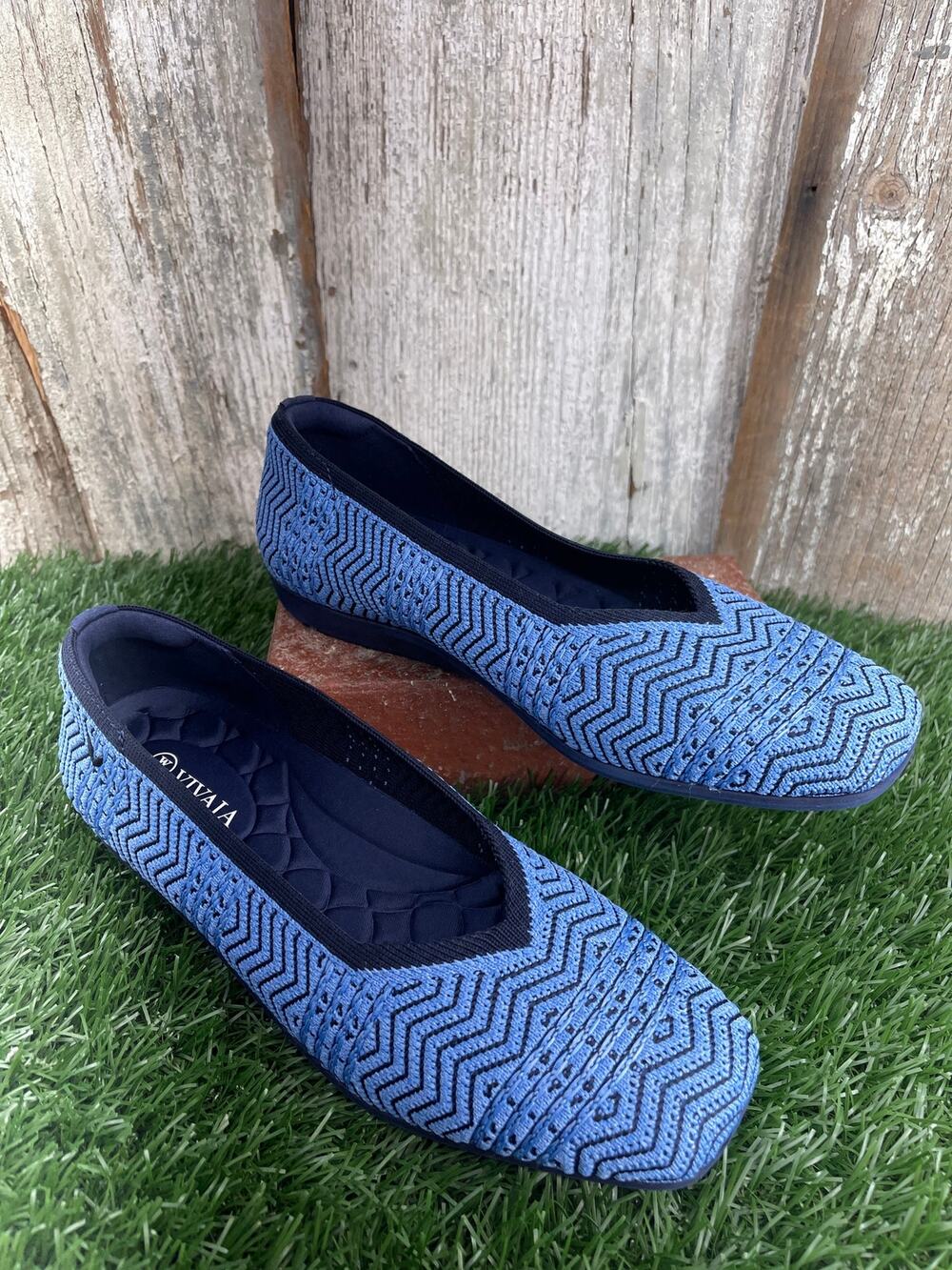 VIVAIA Margot Blue Chevron Knit Square-toe Flats EU38 US 7.5
